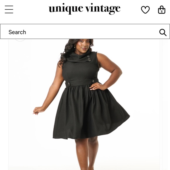 NWT Unique Vintage/Smak Parlour XL/14 Black Tweed Funnel Neck Fit & Flare Dress - Picture 1 of 7